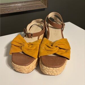 Mustard and Brown Women's Sandals with Bow Detail